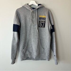 Champion Heritage Three Button Gray WVU Hoodie West Virginia Mountaineers Medium